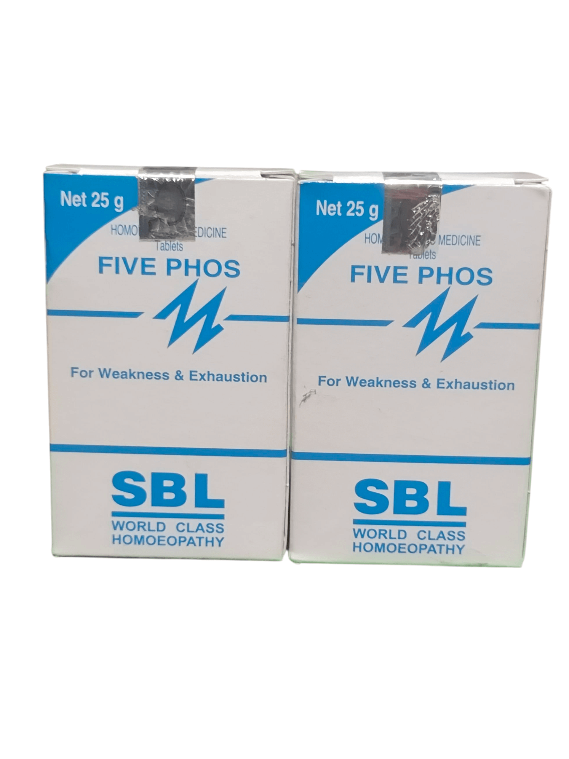Two boxes of SBL Five Phos homeopathic medicine on a white background