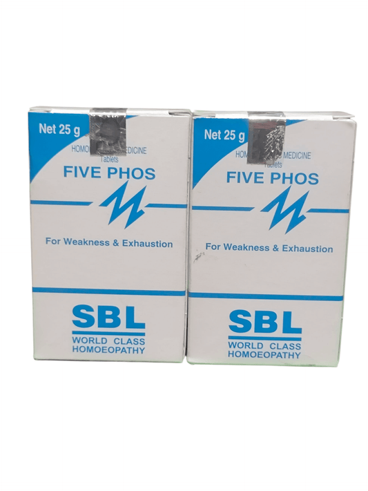 Two boxes of SBL Five Phos homeopathic medicine on a white background