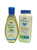 SBL BabyCare shampoo and dusting powder on a white background
