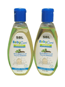 Two bottles of SBL Baby Care shampoo on a white background
