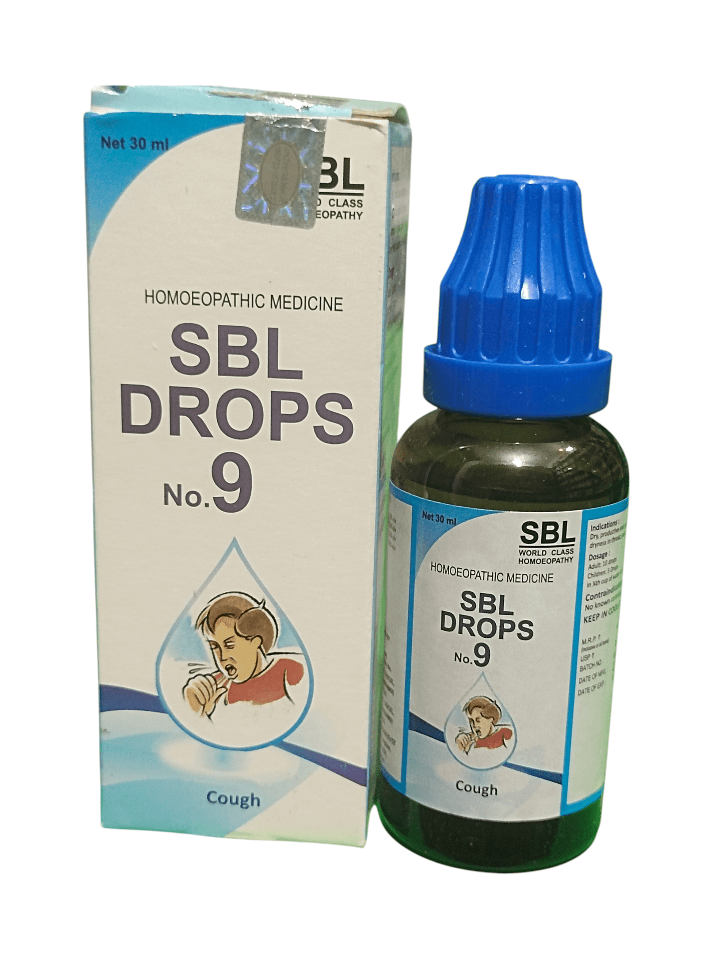 SBL Drops No. 9 bottle and packaging on a white background
