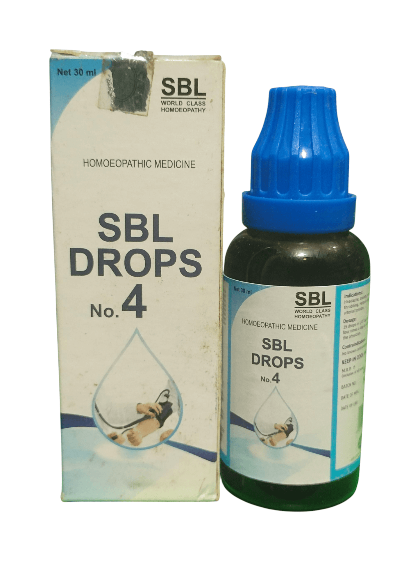 SBL Drops No. 4 bottle and packaging on a white background