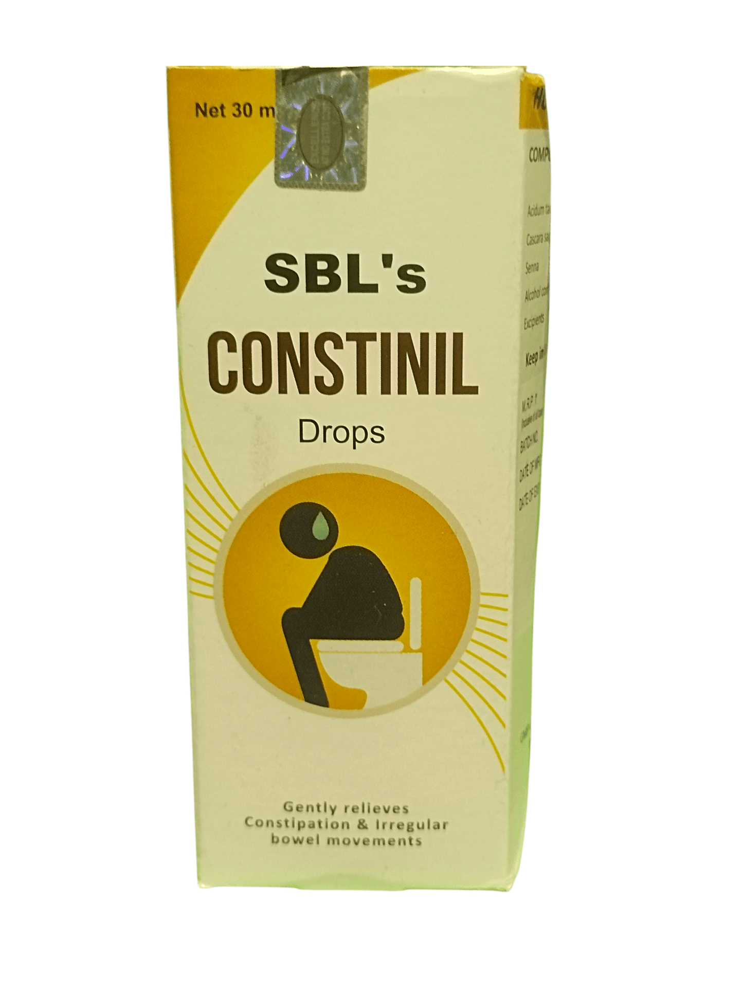 SBL CONSTINIL DROPS HOMEOPATHIC MEDICINE 30ML packaging designed for constipation relief.