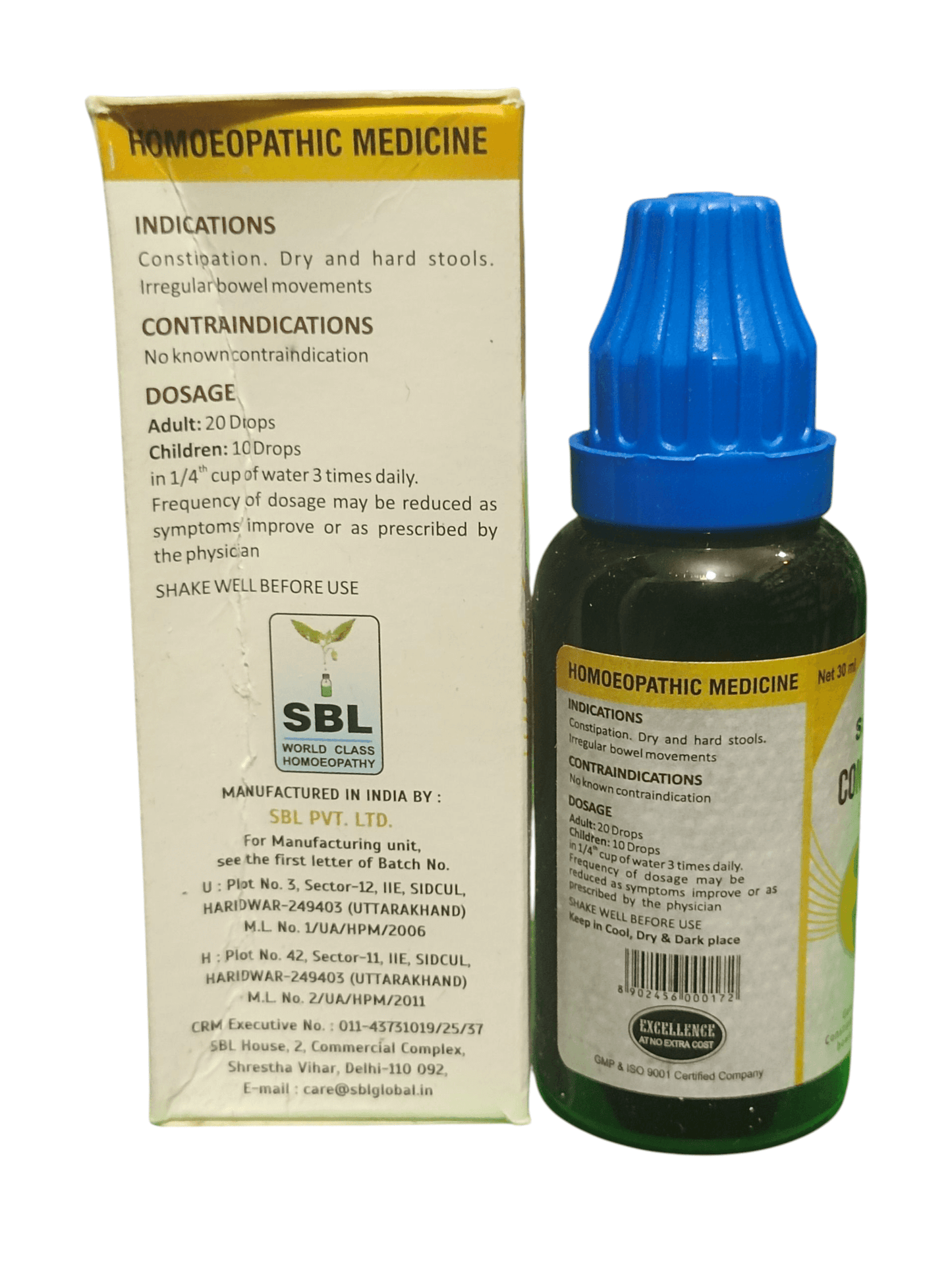 SBL CONSTINIL DROPS HOMEOPATHIC MEDICINE 30ML bottle and packaging with dosage information.