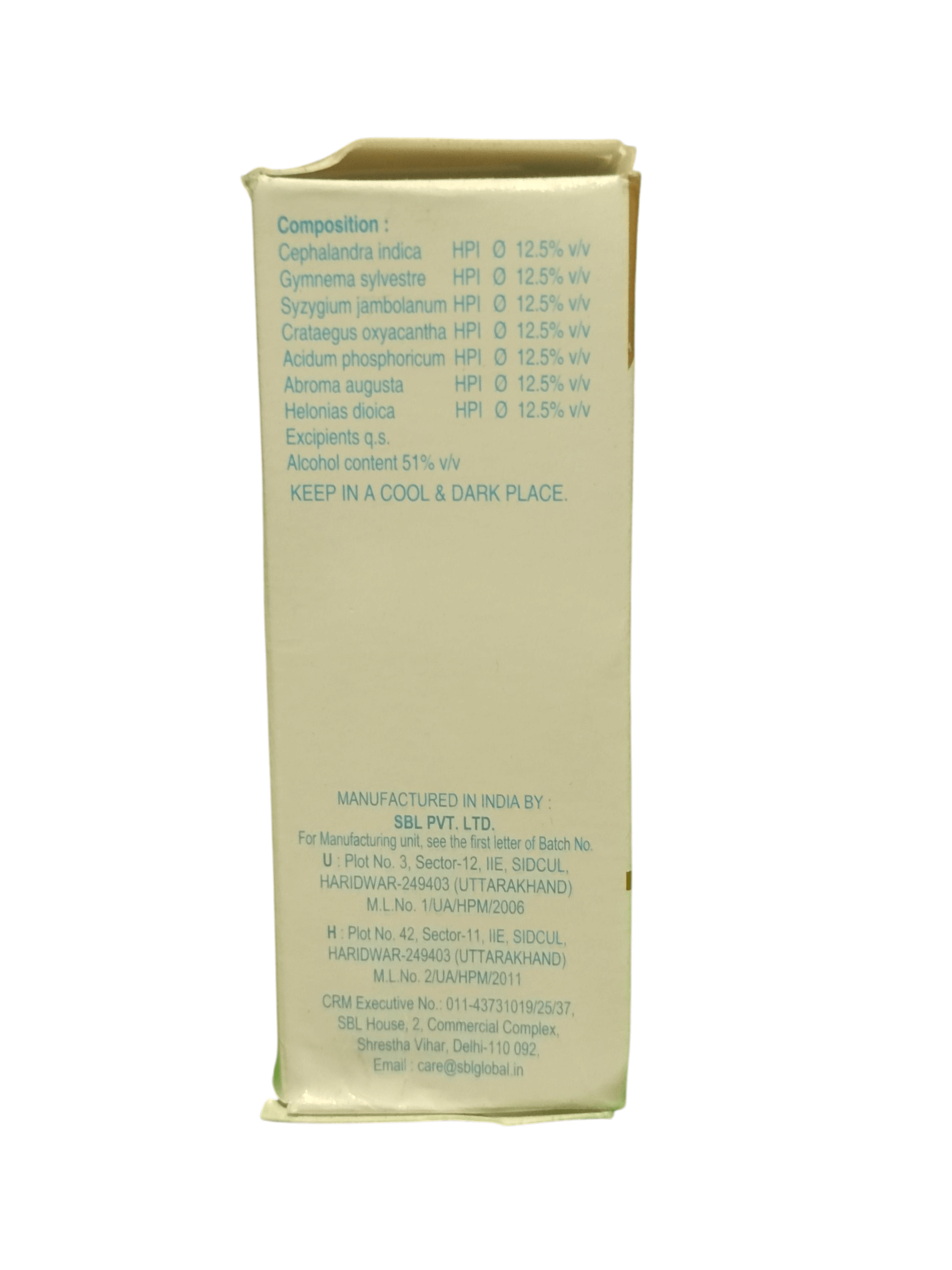 SBL DIBONIL DROPS HOMEOPATHIC MEDICINE 30ML product composition details on packaging.