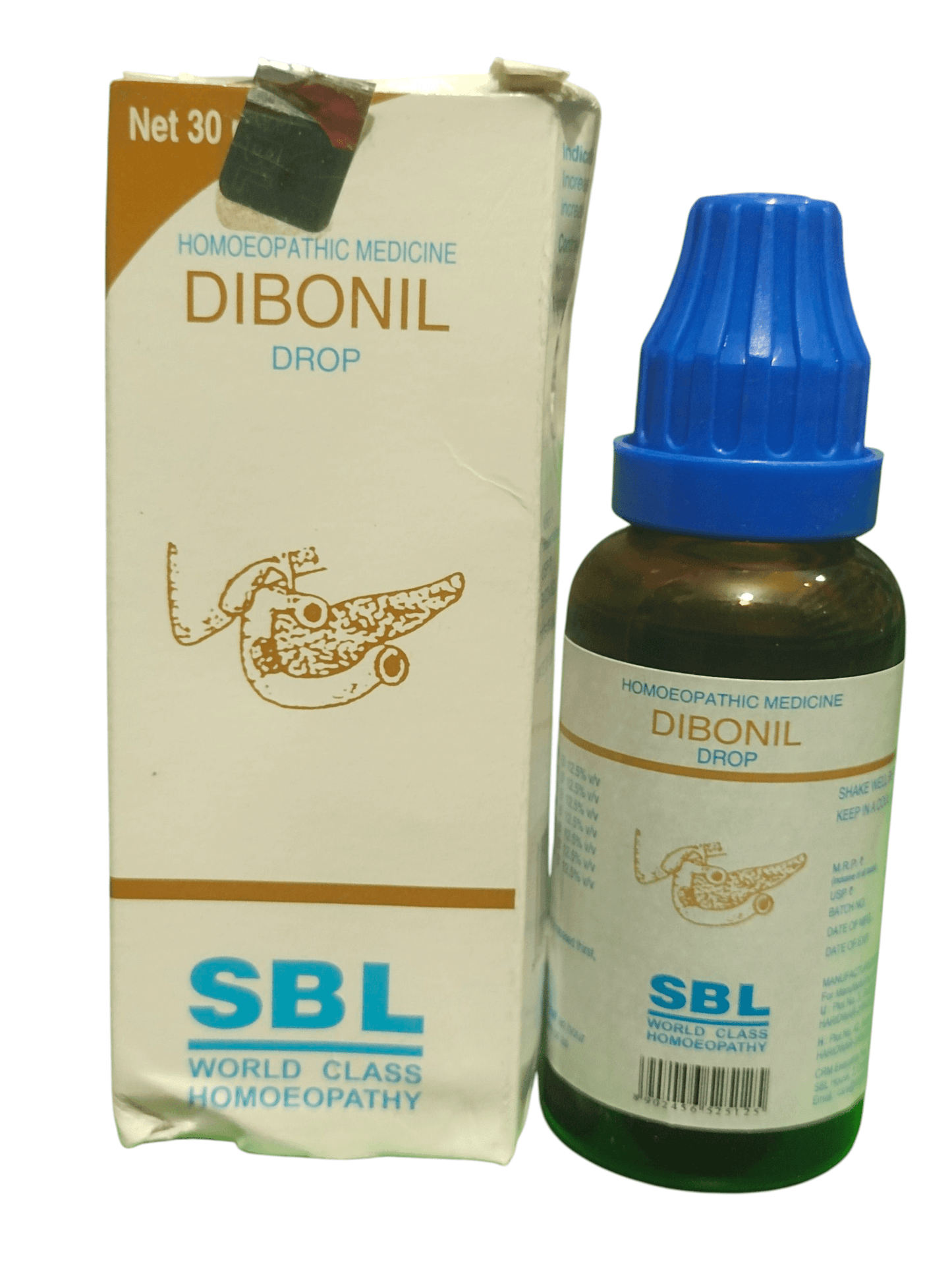 SBL DIBONIL DROPS HOMEOPATHIC MEDICINE 30ML in a bottle with packaging for diabetes management.