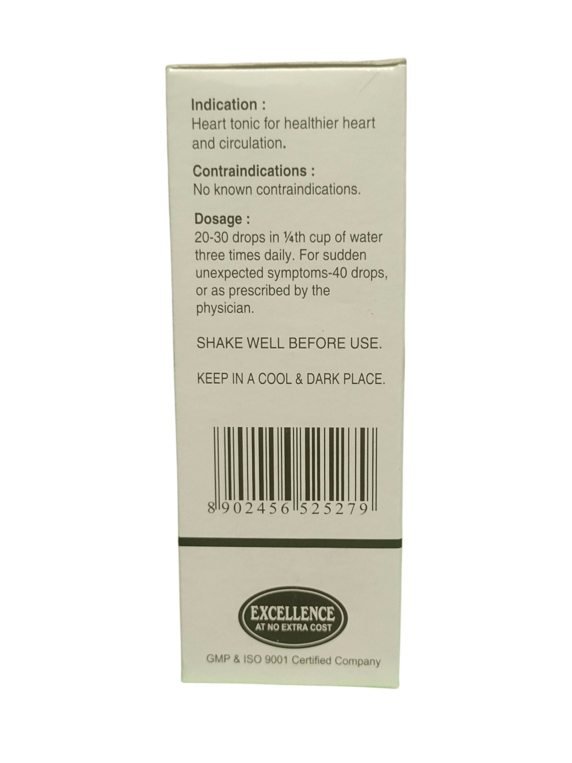 SBL TONICARD GOLD DROP HOMEOPATHIC MEDICINE 100ML packaging details, including dosage and indications.