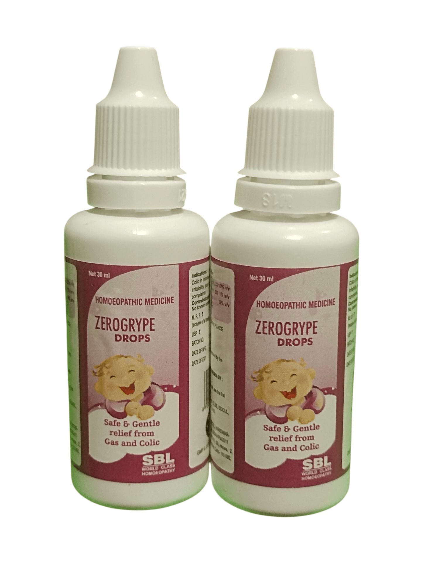 SBL ZEROGRYPE DROPS HOMEOPATHIC MEDICINE 30ML. (PACK OF 2) for gas relief and stomach discomfort.