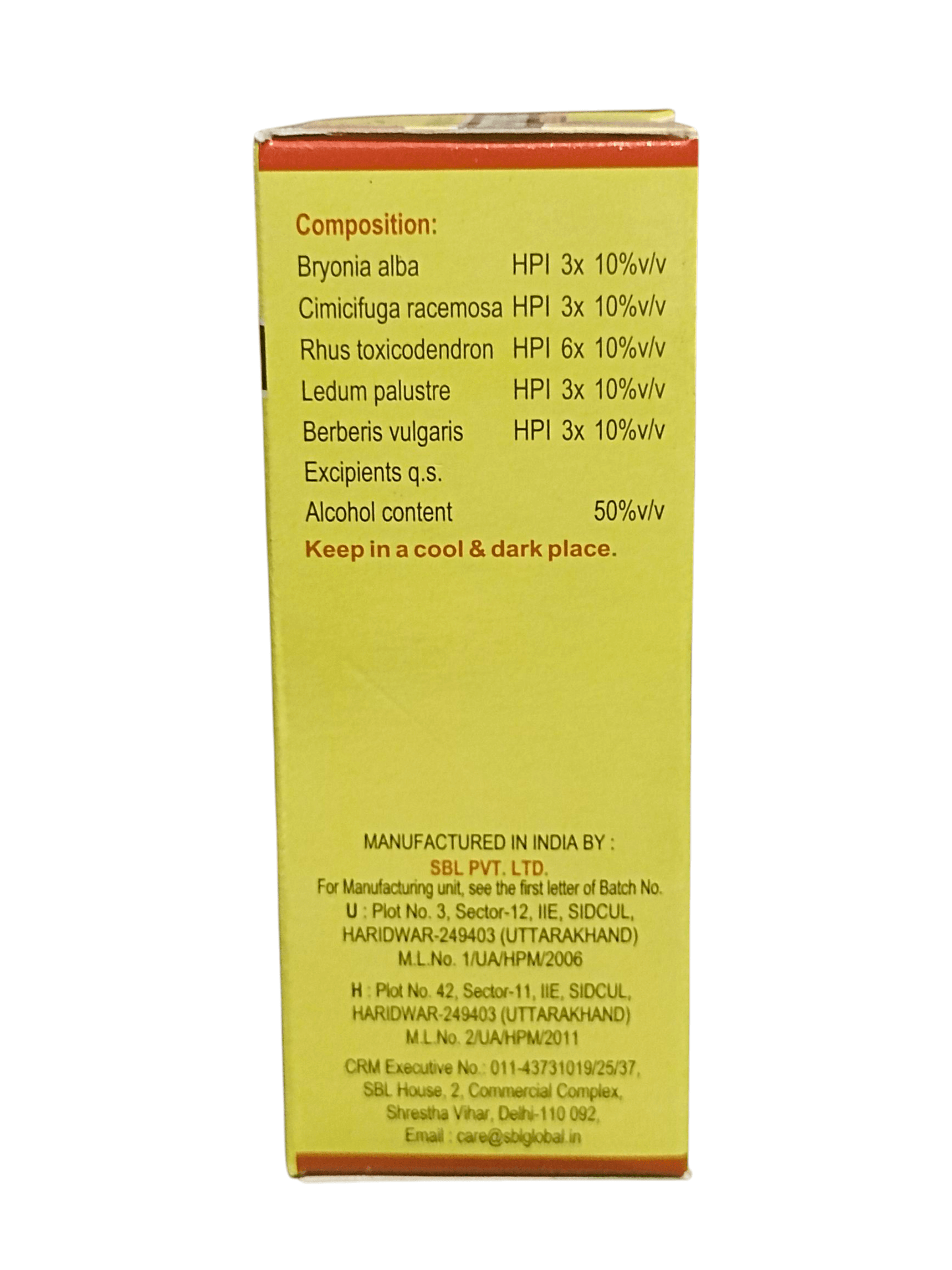 SBL VERTIFINE DROPS FOR LOWER BACK PAIN HOMEOPATHIC MEDICINE 30ML - Ingredients and composition detail.