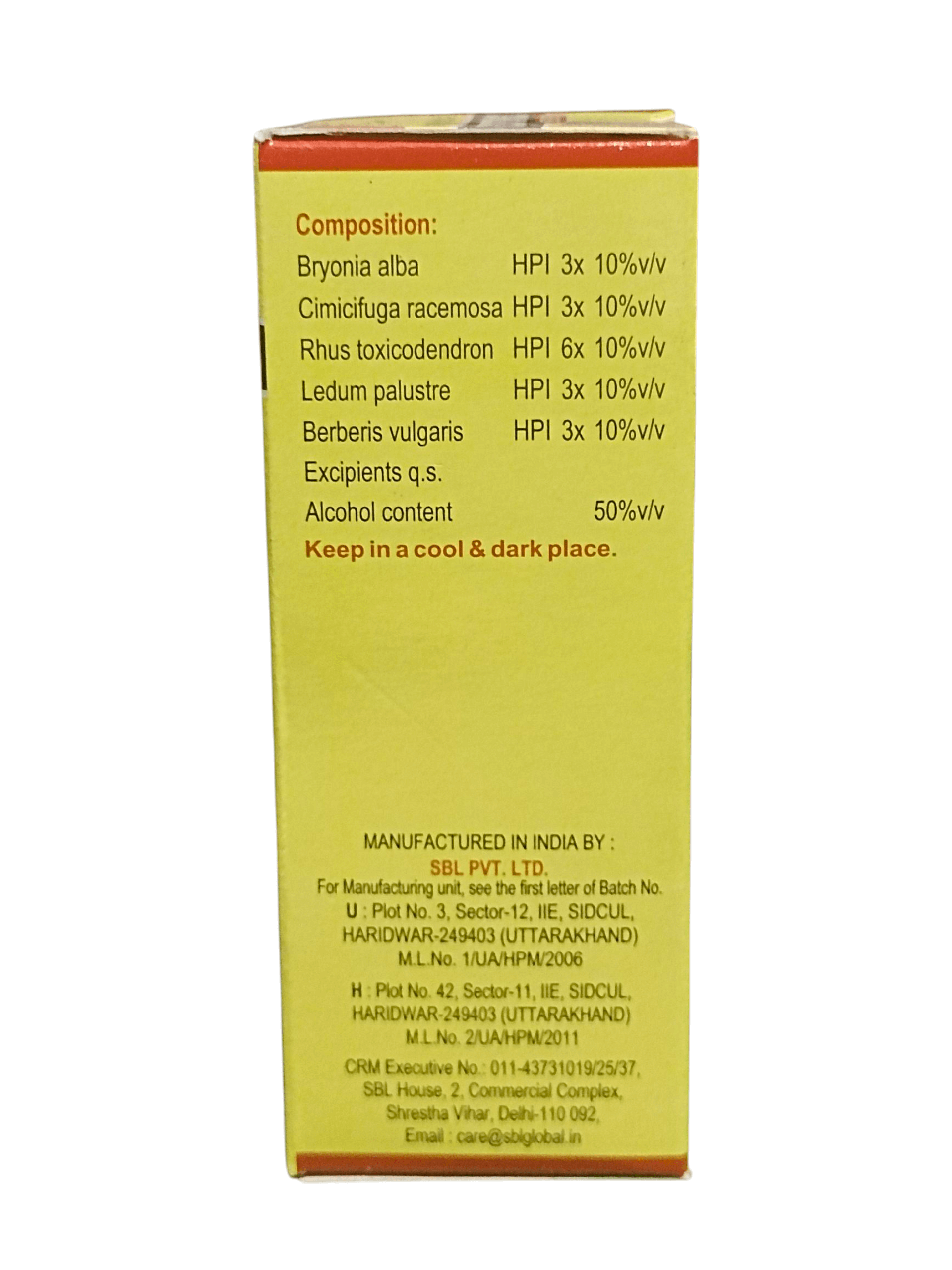 SBL VERTIFINE DROPS FOR LOWER BACK PAIN HOMEOPATHIC MEDICINE 30ML - Ingredients and composition detail.