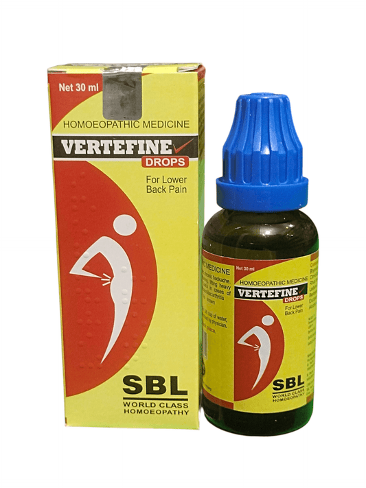 SBL VERTIFINE DROPS FOR LOWER BACK PAIN HOMEOPATHIC MEDICINE 30ML product image with bottle and packaging.
