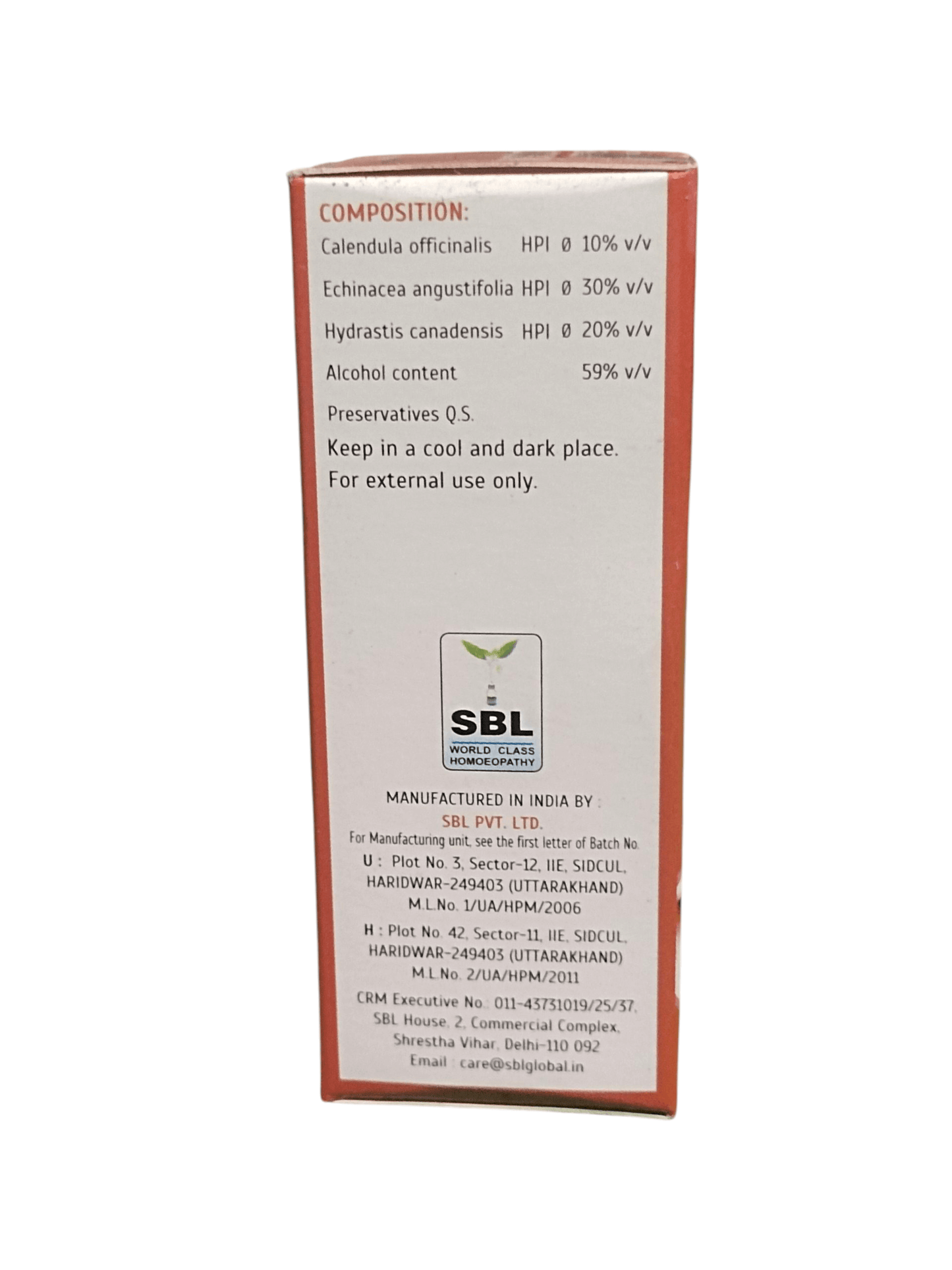 SBL RINSOLIT DROPS WOUTHWASH HOMEOPATHIC MEDICINE 30ML composition details on packaging