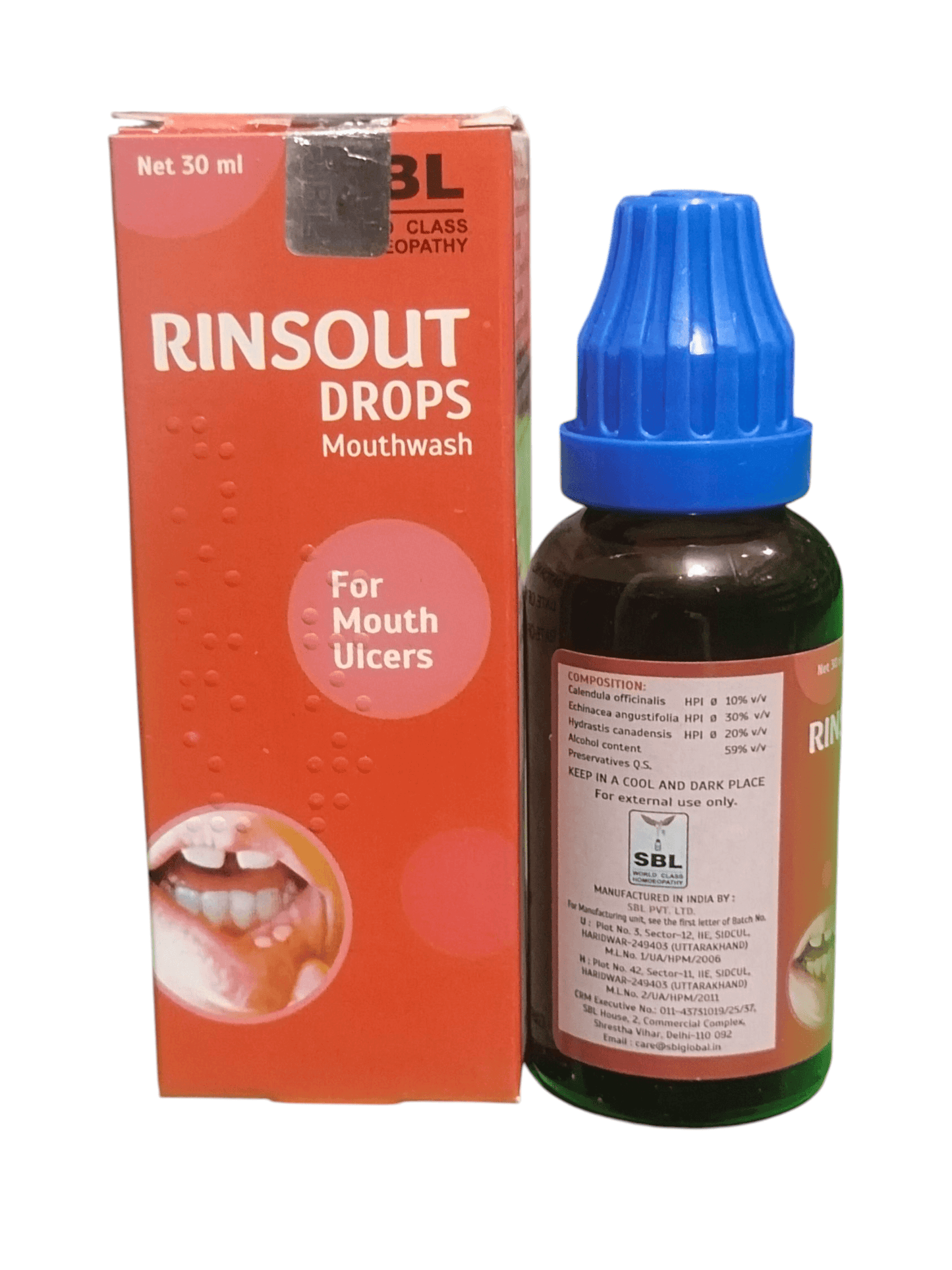 SBL RINSOLIT DROPS WOUTHWASH HOMEOPATHIC MEDICINE 30ML for mouth ulcers and oral hygiene.