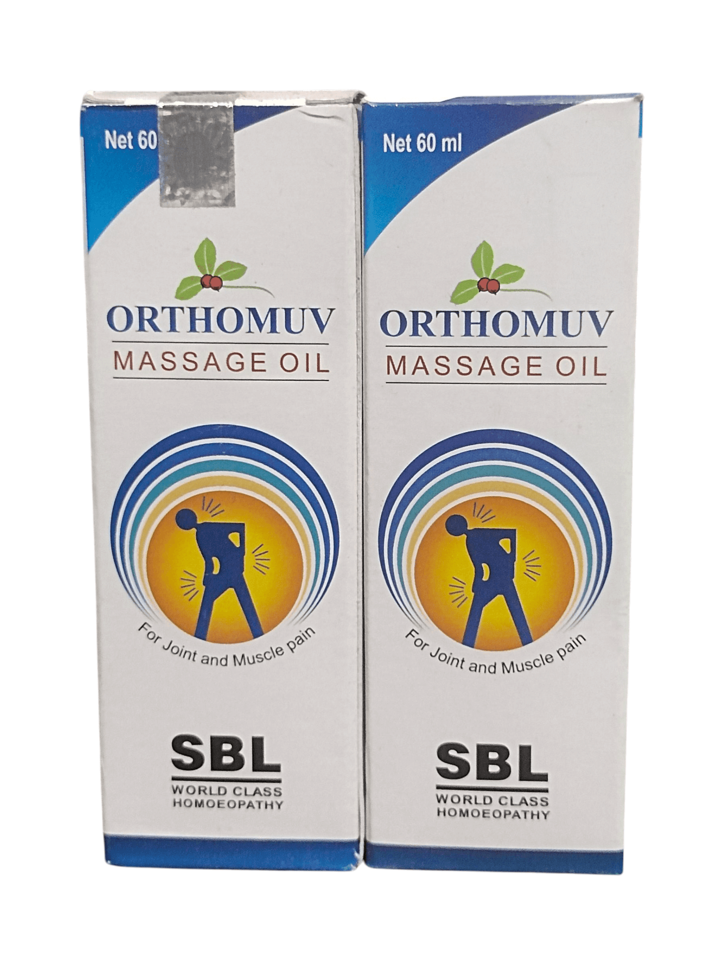 SBL ORTHOMUV MASSAGE OIL HOMEOPATHIC MEDICINE 60ML. (PACK OF 2) for joint and muscle pain relief.