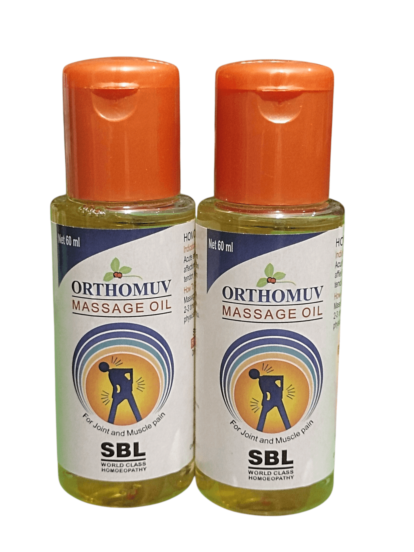 SBL ORTHOMUV MASSAGE OIL HOMEOPATHIC MEDICINE 60ML. (PACK OF 2) for Joint and Muscle Pain relief.