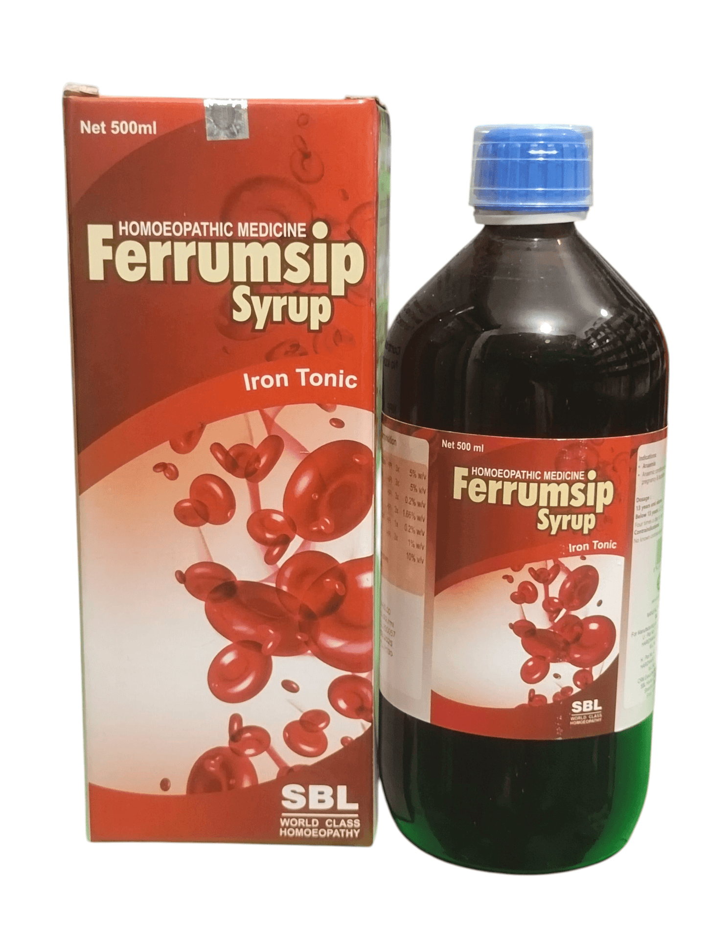 SBL FERRUMSHIP SYRUP IRON TONIC HOMEOPATHIC MEDICINE 500ML in a bottle with packaging.
