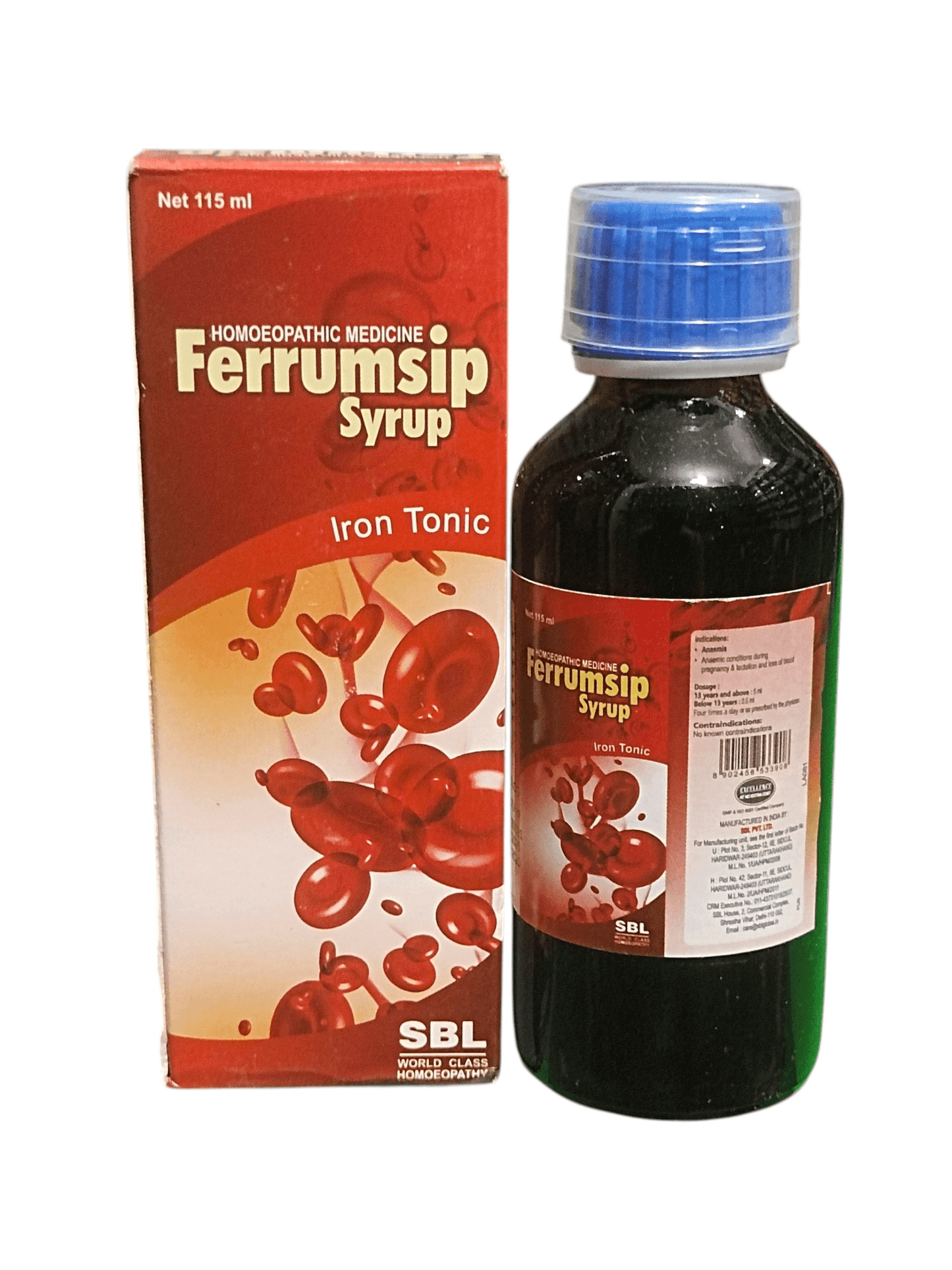 SBL FERRUMSHIP SYRUP IRON TONIC HOMEOPATHIC MEDICINE 500ML, bottle with box, effective for anemia and iron deficiency.