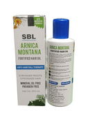 SBL ARNICA MONTANA FORTIFIED HAIR OIL HOMEOPATHIC MEDICINE 200ML in bottle with box, promoting healthy hair growth.