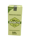 SBL BABCHI OIL HOMEOPATHIC MEDICINE 60ML in a green box highlighting its benefits for skin pigmentation.