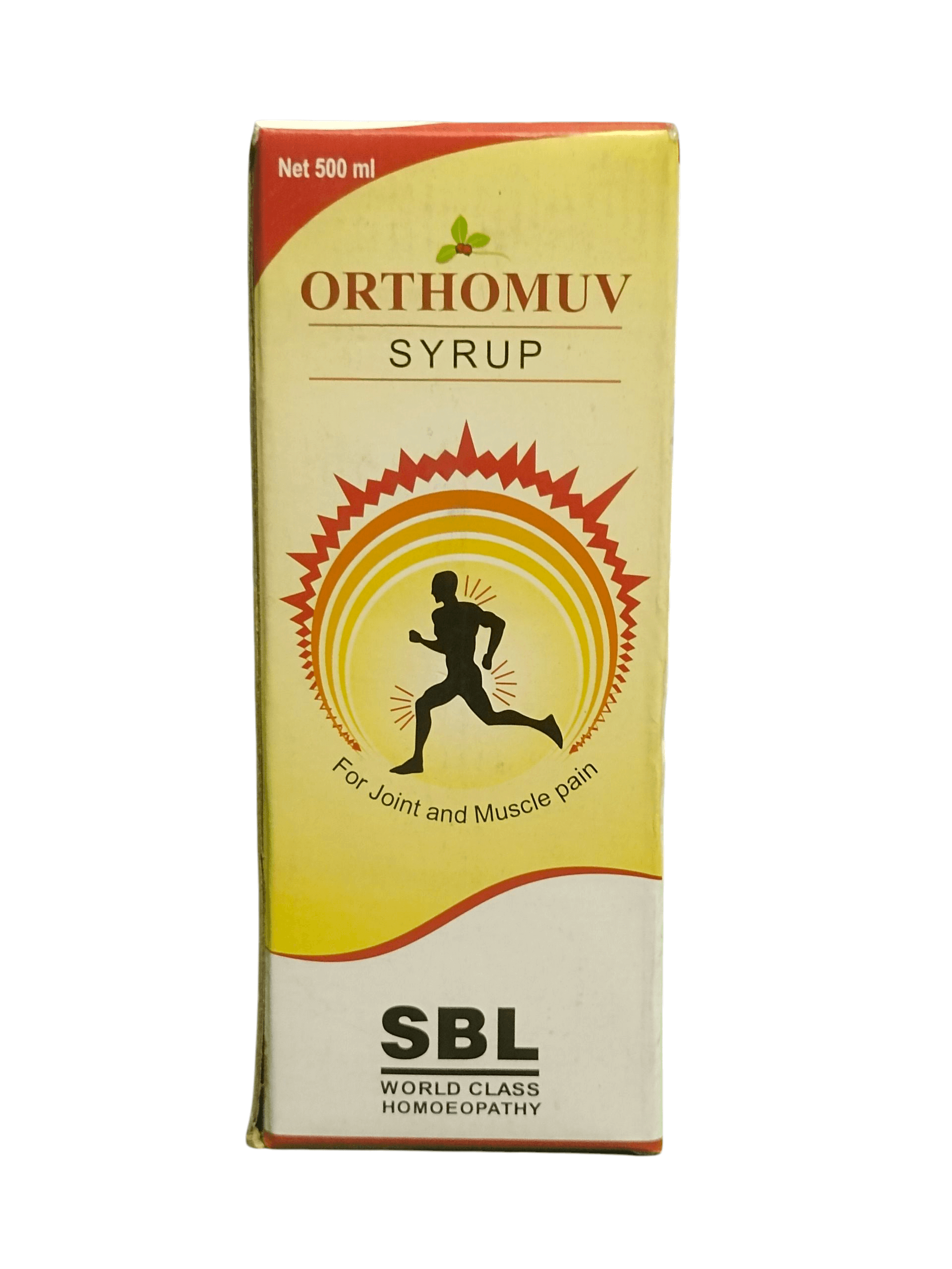 SBL ORTHOMUV SYRUP FOR JOINT AND MUSCLES PAIN HOMEOPATHIC MEDICINE 500ML packaging front view