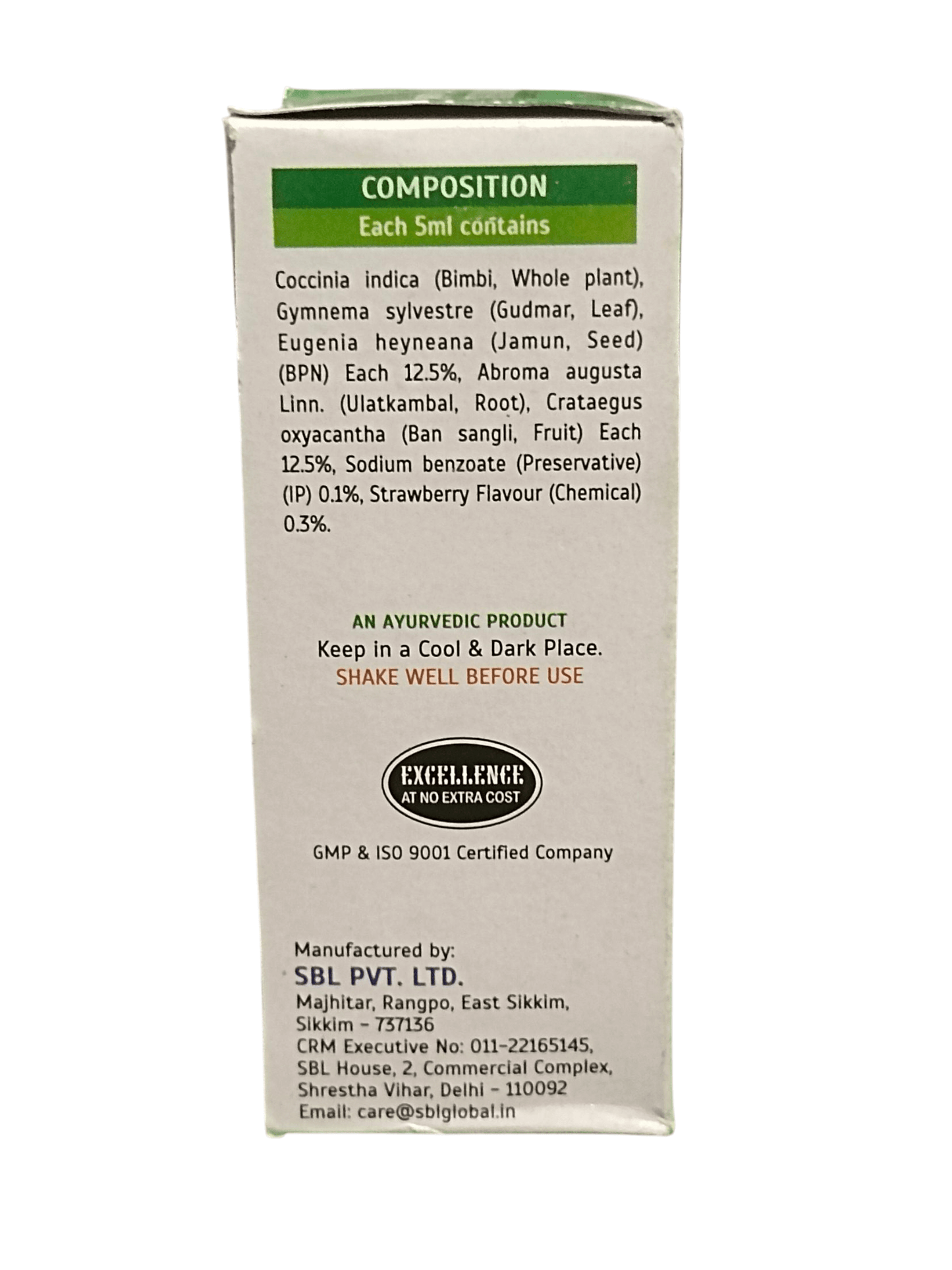 SBL DIABOHERB PLUS ORAL LIQUID HOMEOPATHIC MEDICINE 180ML composition information on the packaging.