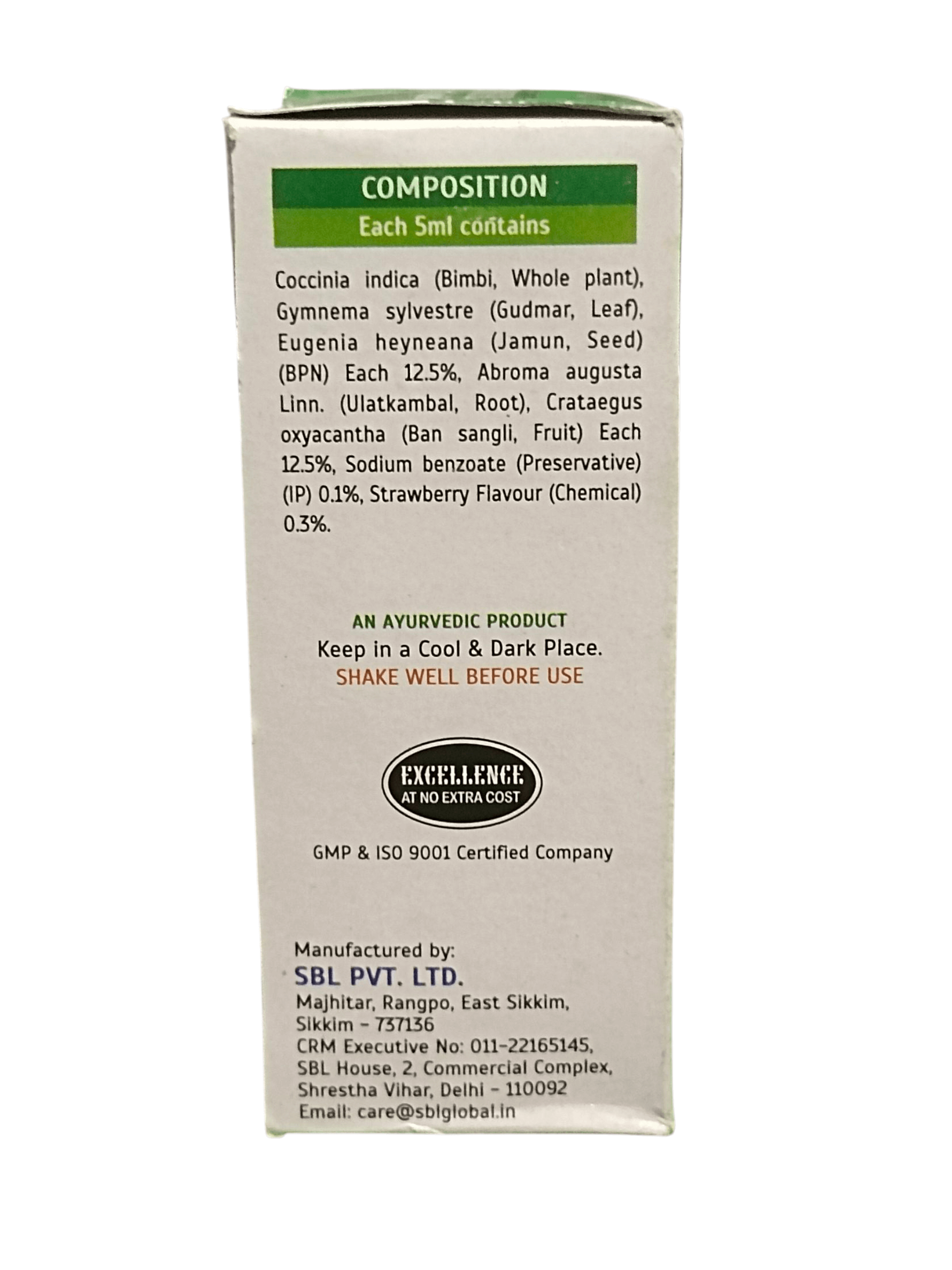 SBL DIABOHERB PLUS ORAL LIQUID HOMEOPATHIC MEDICINE 180ML composition information on the packaging.