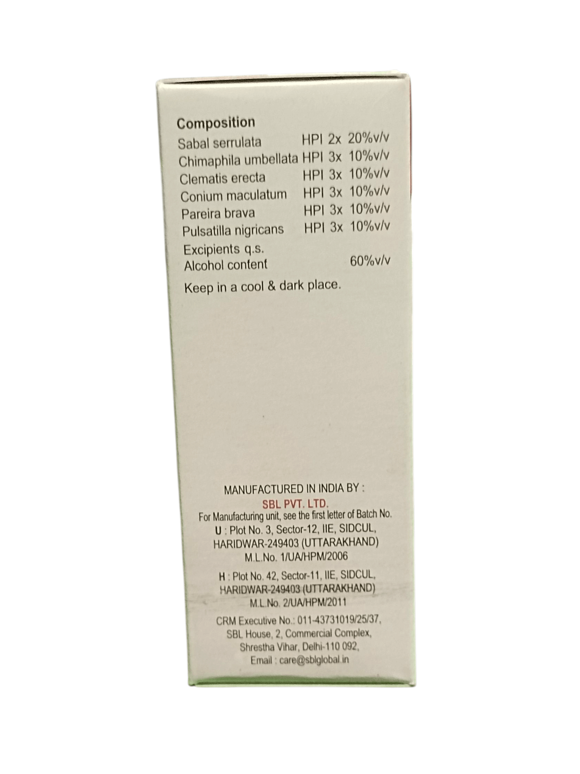 SBL PROSTONUM DROPS HOMEOPATHIC MEDICINE 30ML composition details including ingredients and usage instructions.