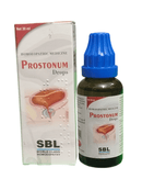 SBL PROSTONUM DROPS HOMEOPATHIC MEDICINE 30ML bottle and box for prostate enlargement relief.