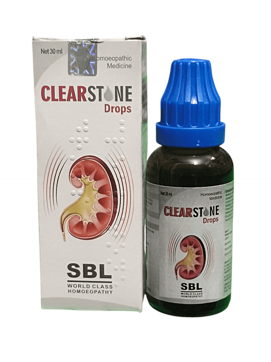 SBL CLEARSTONE DROPS HOMEOPATHIC MEDICINE 30ML for kidney stones and urinary discomfort.
