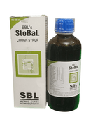 SBL STOBAL COUGH SYRUP HOMEOPATHIC MEDICINE 500ML bottle and packaging on display.