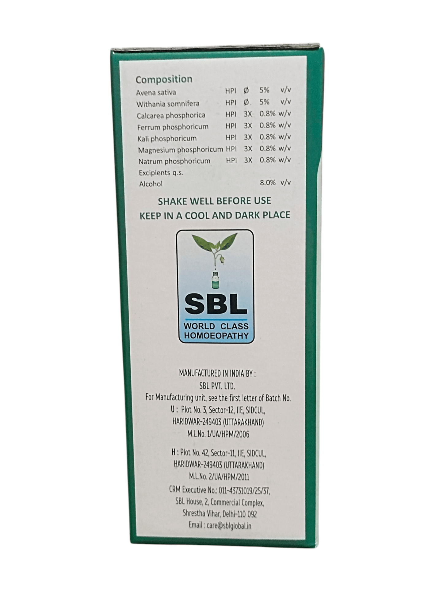 SBL FIVE PHOS A+ SYRUP HOMEOPATHIC MEDICINE 500ML - Composition and storage instructions on the packaging.