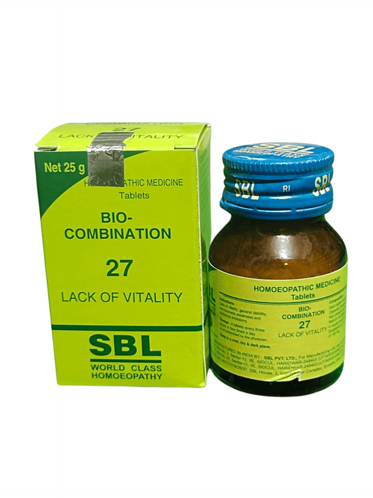 SBL BIOCOMBINATION NO.27 LACK OF VITALITY TABLET HOMEOPATHIC MEDICINE 25g in packaging