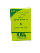SBL BIOCOMBINATION NO.8 DIARRHOEA TABLET HOMEOPATHIC MEDICINE 25g packaging image.