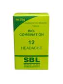 SBL BIOCOMBINATION NO.12 HEADACHE TABLET HOMEOPATHIC MEDICINE 25G packaging on a green box.