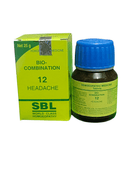 SBL BIOCOMBINATION NO.12 HEADACHE TABLET HOMEOPATHIC MEDICINE 25G in green packaging with a blue cap.