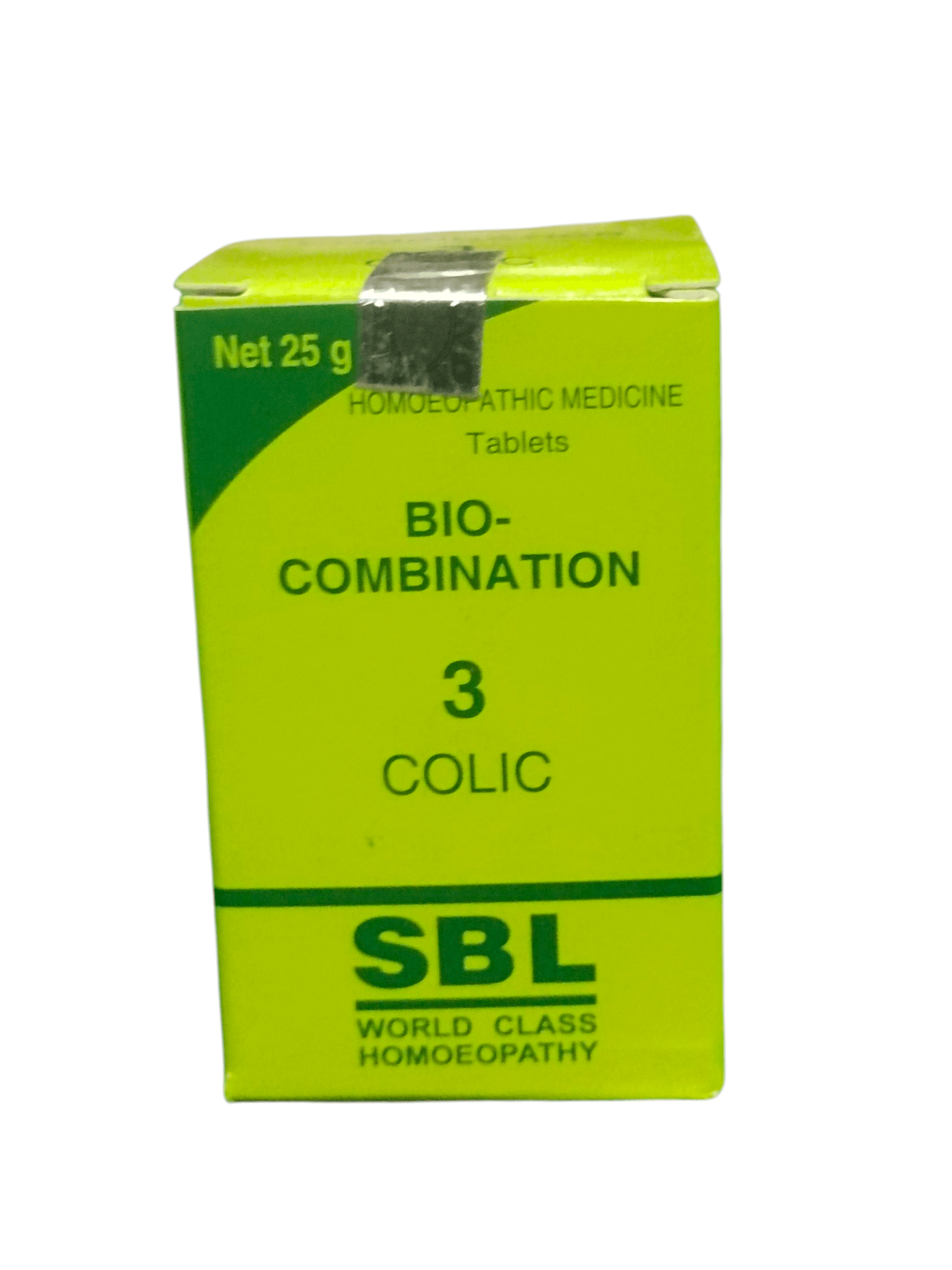 SBL BIOCOMBINATION NO. 3 COLIC HOMEOPATHIC MEDICINE 25G packaging for digestive relief.