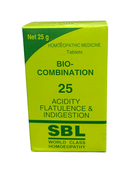 SBL BIOCOMBINATION NO. 25 ACIDITY FLATULENCE & INDIGETION TABLETS HOMEOPATHIC MEDICINE 25G packaging