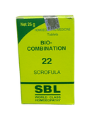 SBL BIOCOMBINATION NO. 22 SCROFULA TABLET HOMEOPATHIC MEDICINE 25G packaging for glandular swellings and immune support.