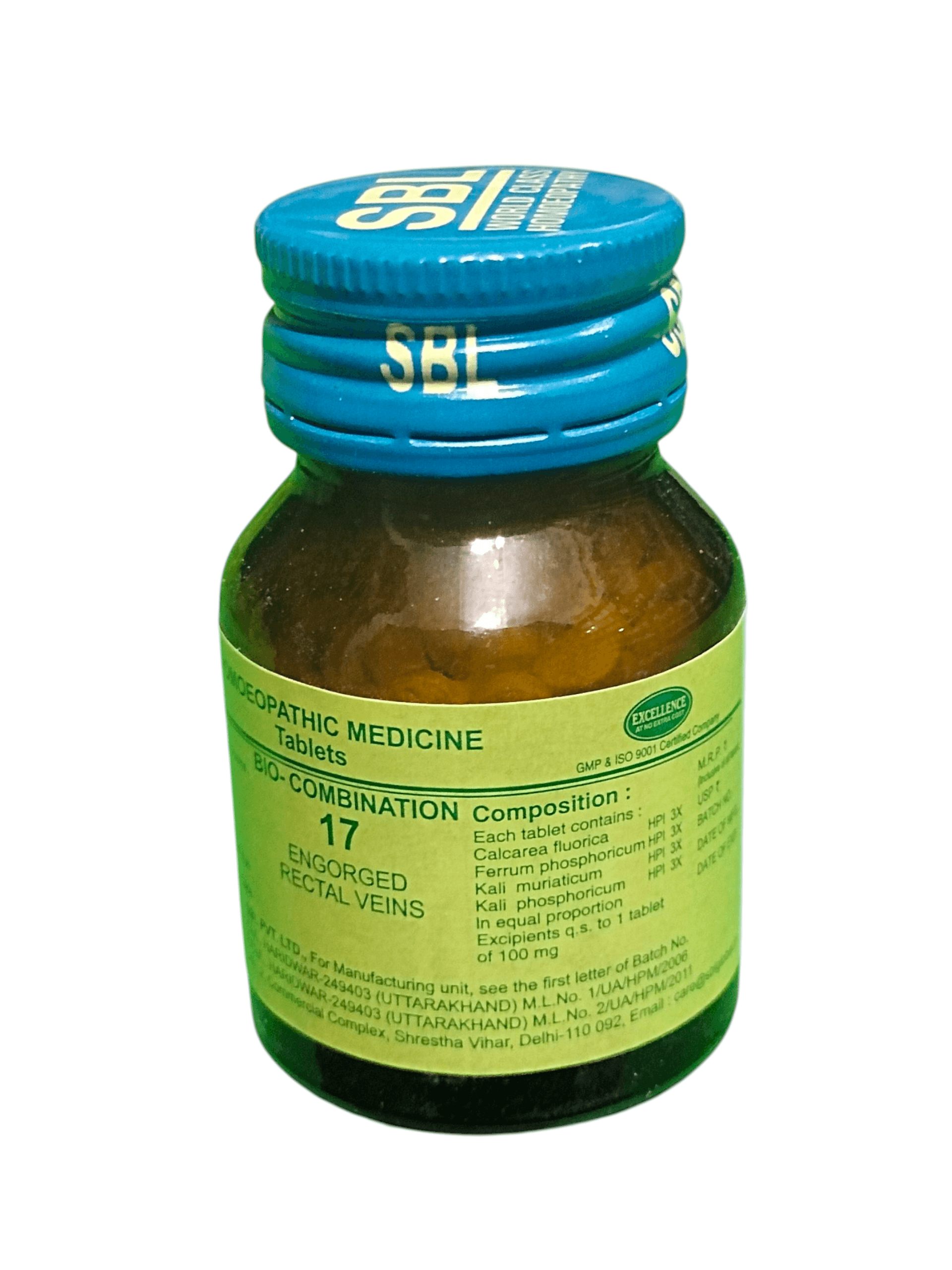 SBL BIOCOMBINATION NO. 17 ENGORGED RECTAL VEINS TABLET HOMEOPATHIC MEDICINE 25G bottle