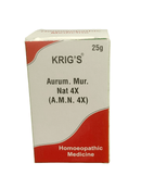 KRIG'S AURUM MUR NAT 4X TABLETS HOMEOPATHIC MEDICINE 25G packaging with contents displayed.