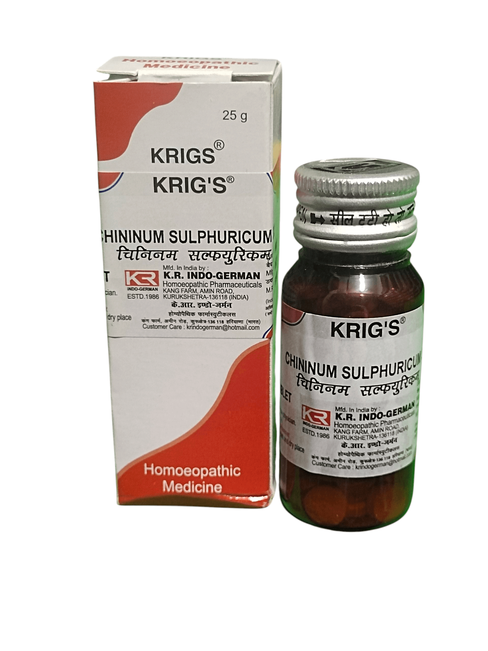 KRIG'S CHININUM SULPHURICUM 3X TABLETS HOMEOPATHIC MEDICINE 25G in a bottle with packaging