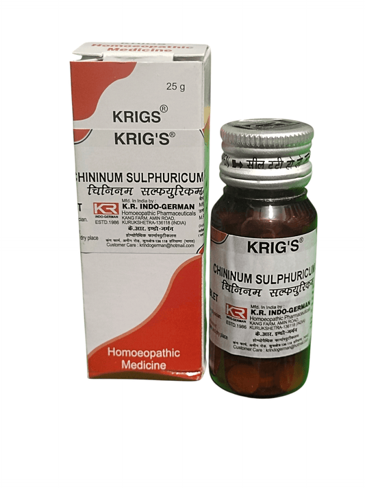 KRIG'S CHININUM SULPHURICUM 3X TABLETS HOMEOPATHIC MEDICINE 25G in a bottle with packaging