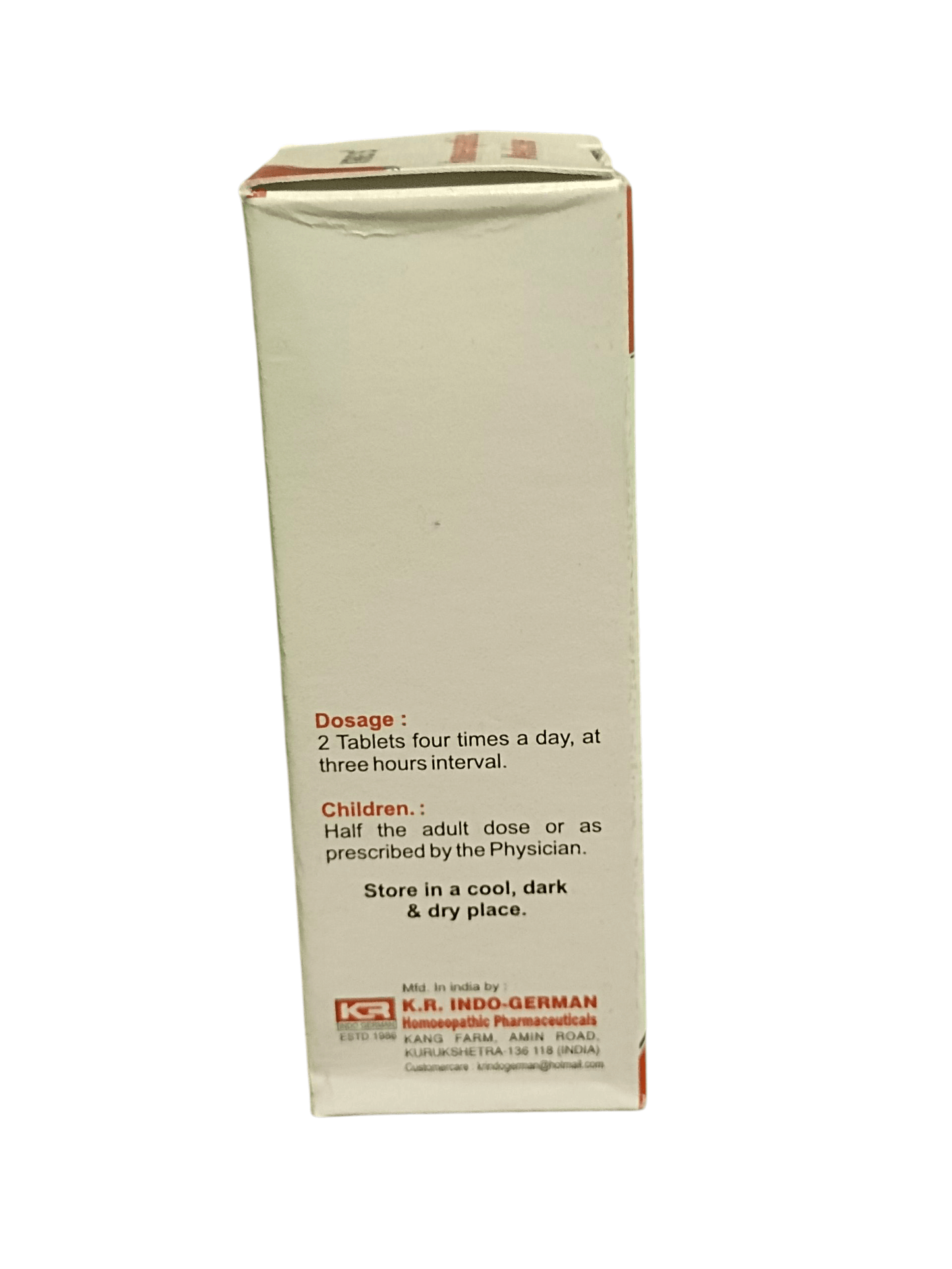 KRIG'S PHYTOLACCA BERRY 2X TABLETS HOMEOPATHIC MEDICINE 25G dosage instructions on packaging side.