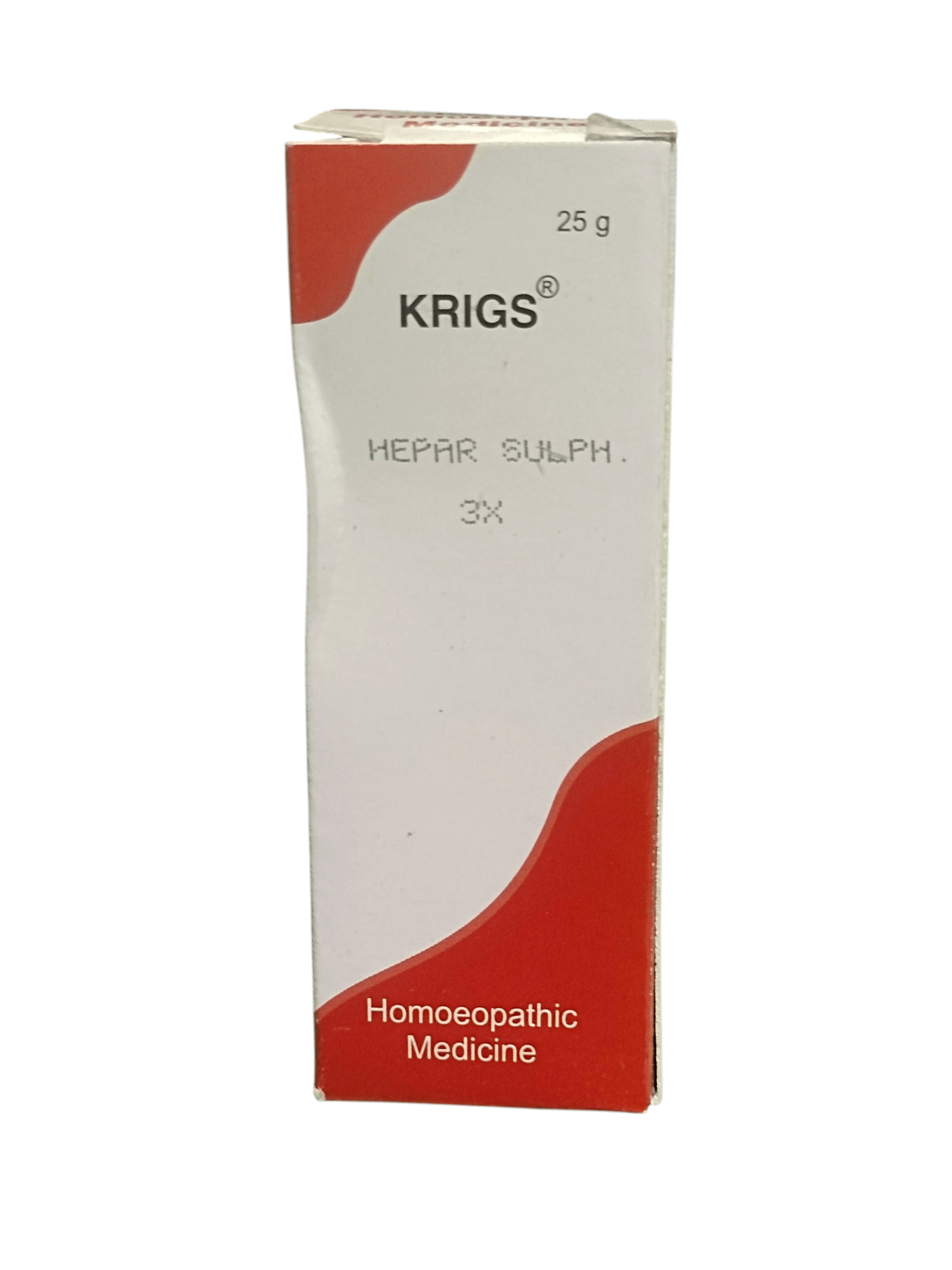 KRIG'S HEPAR SULPH 3X TABLETS HOMEOPATHIC MEDICINE 25G packaging for skin infections and healing