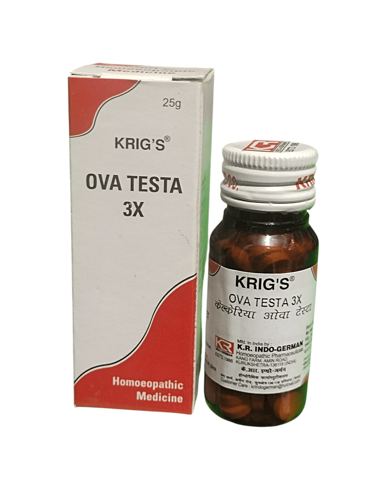 KRIG'S OVA TESTA 3X TABLETS HOMEOPATHIC MEDICINE 25G in a bottle with packaging.
