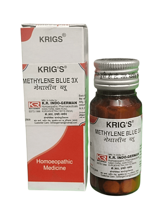 KRIG'S METHYLENE BLUE 3X TABLETS HOMEOPATHIC MEDICINE 25G in a bottle with packaging for urinary tract health.