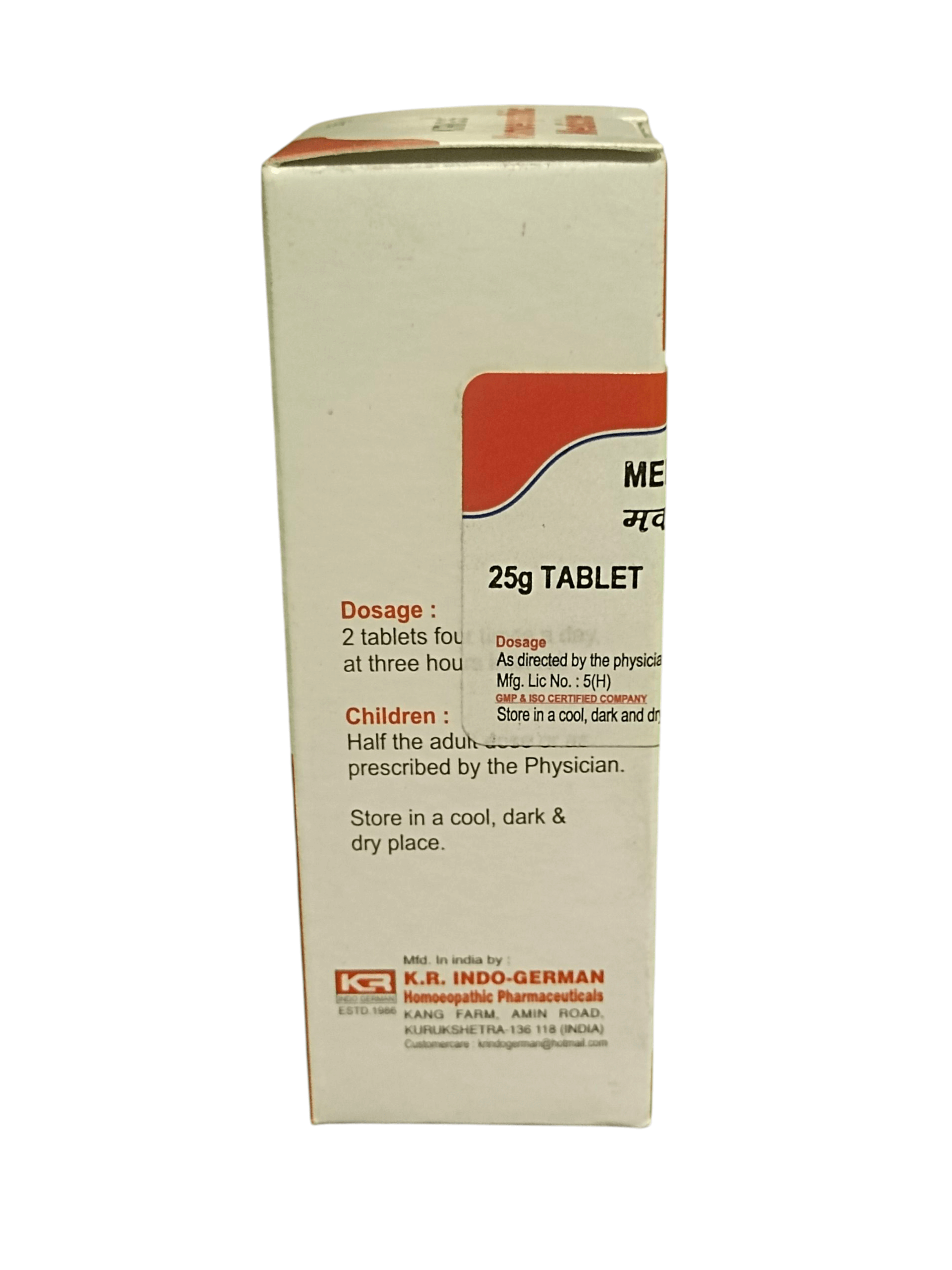 KRIG'S MERCURIUS IODATUS FLAVUM 3X TABLETS HOMEOPATHIC MEDICINE 25G packaging side view.