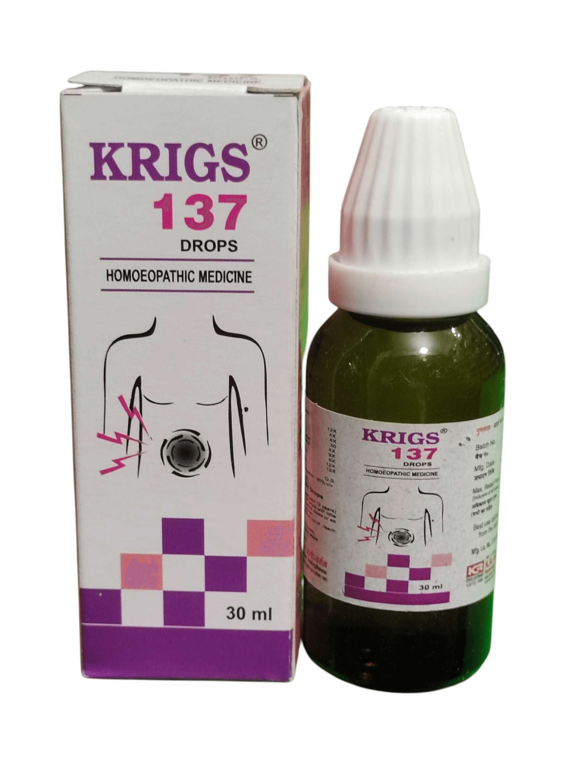 KRIG'S 137 NO. GENTLE EFFECTIVE HOMEOPATHIC MEDICINE 30ML - Homeopathic drops in a 30ml bottle.