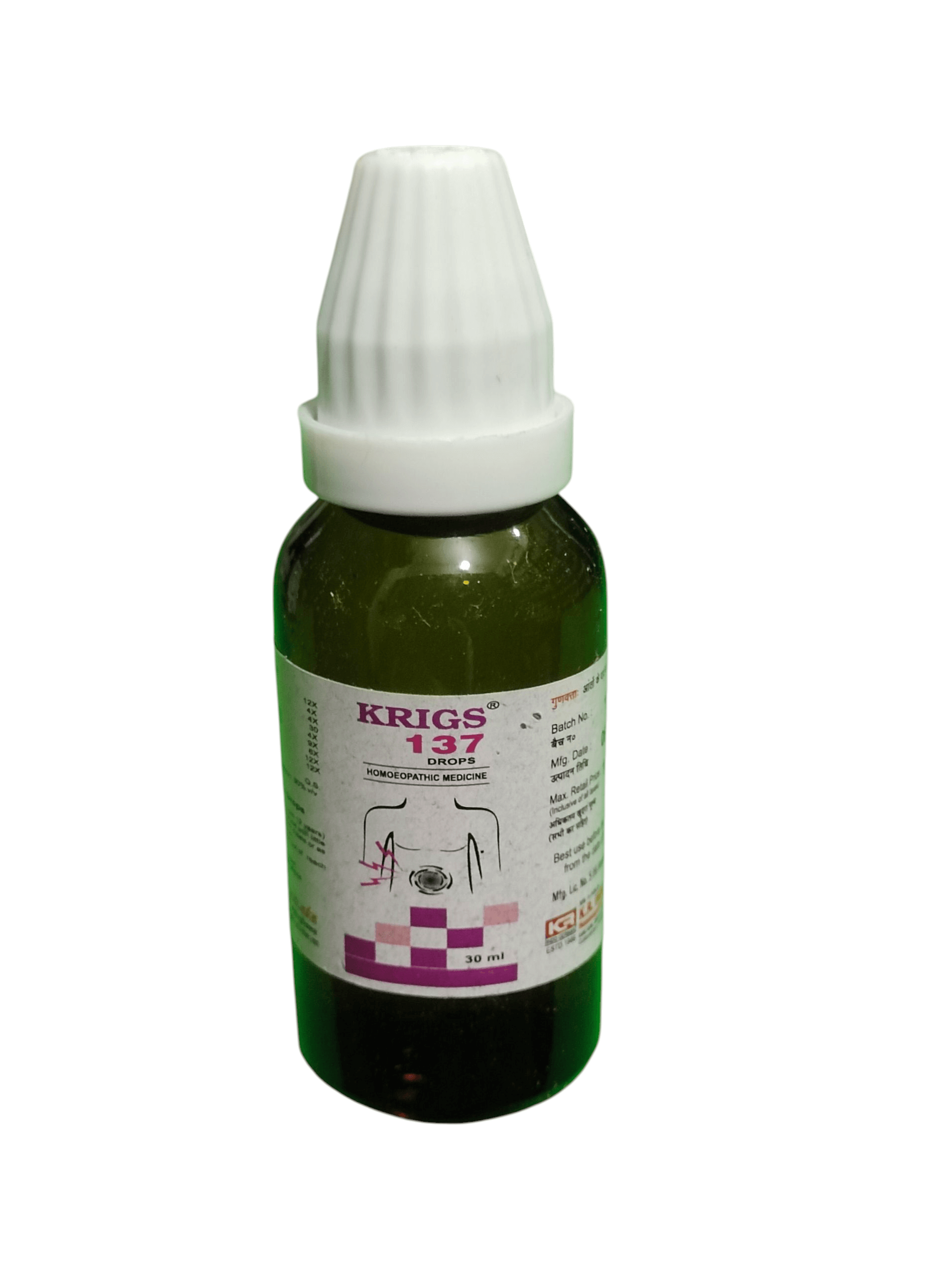 KRIG'S 137 NO. GENTLE EFFECTIVE HOMEOPATHIC MEDICINE 30ML bottle for multi-symptom relief.