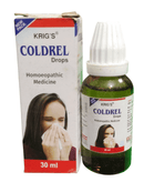 KRIG'S COLDREL DROPS HOMEOPATHIC MEDICINE 30ML bottle and packaging for cold relief.